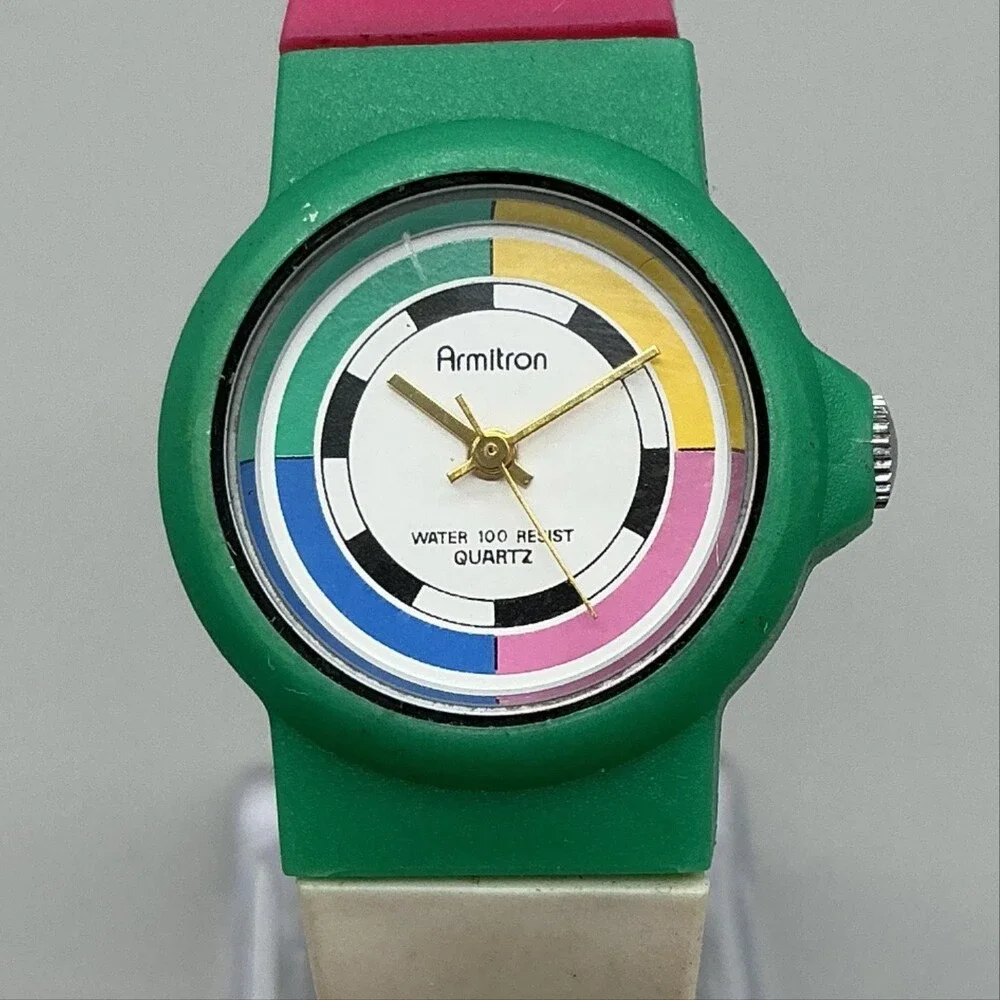 Vintage Armitron Womens Watch 26mm Multicolor Dial Rubber 25/2562 New Battery